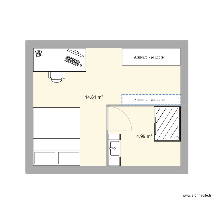 Si . Plan de 2 pièces et 20 m2