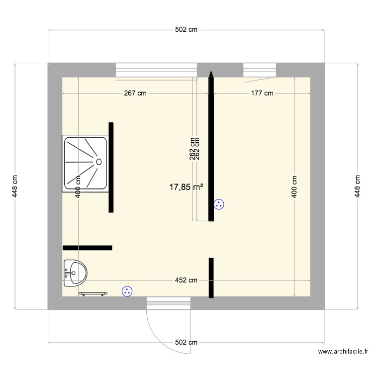 plan sdb str avant projet. Plan de 1 pièce et 18 m2