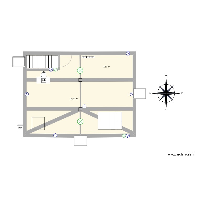 comblecalmette. Plan de 2 pièces et 46 m2