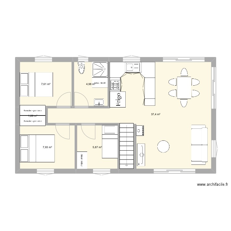 Langlade3. Plan de 6 pièces et 65 m2