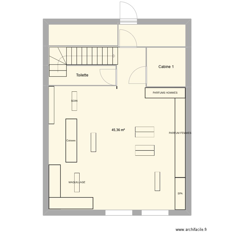 plan Nocibé. Plan de 4 pièces et 55 m2