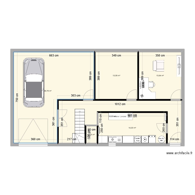 sous sol. Plan de 6 pièces et 100 m2