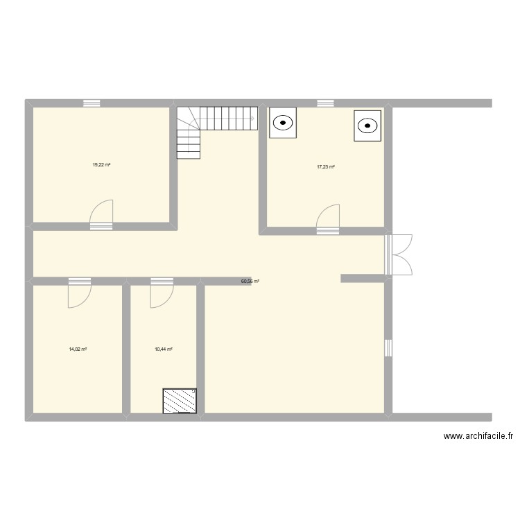 sous sol. Plan de 5 pièces et 121 m2