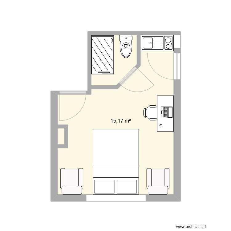 Chambre. Plan de 1 pièce et 15 m2