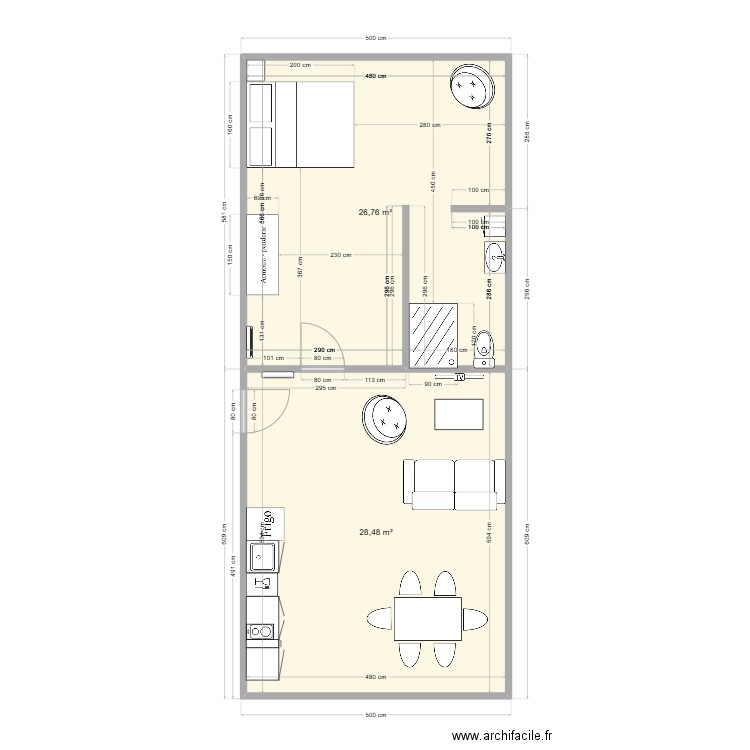 appartement la teste. Plan de 2 pièces et 55 m2