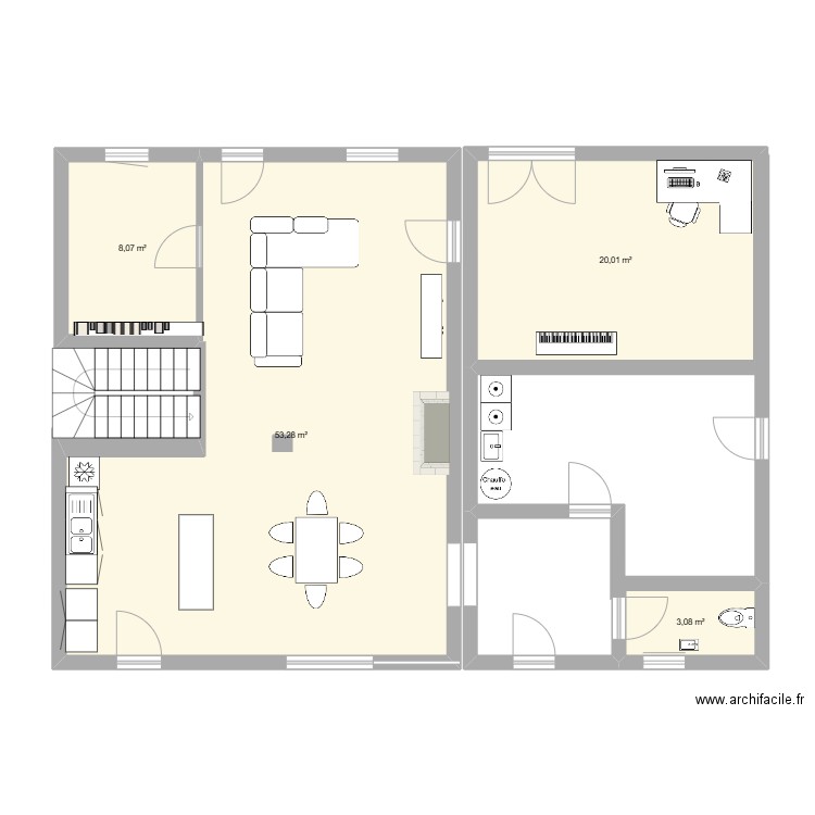 vergne rdc. Plan de 4 pièces et 84 m2