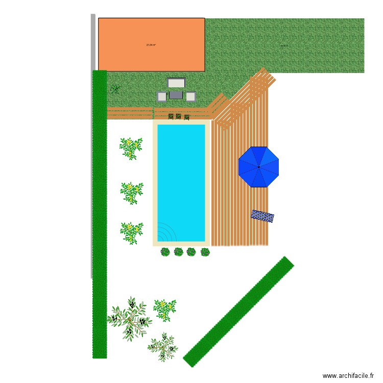 piscine. Plan de 1 pièce et 21 m2