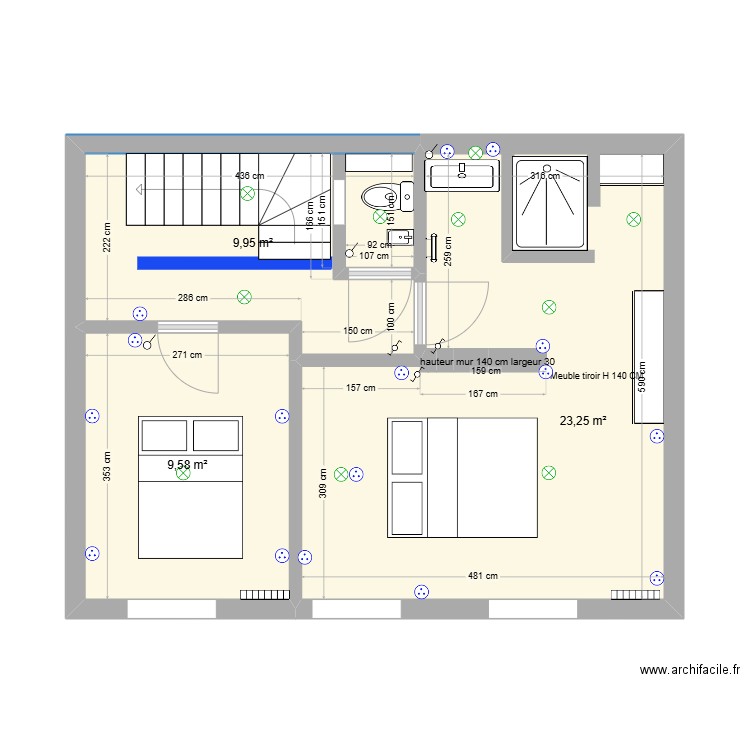 R+1 ELECTRICITE DOUCHE MODIF 3. Plan de 3 pièces et 43 m2