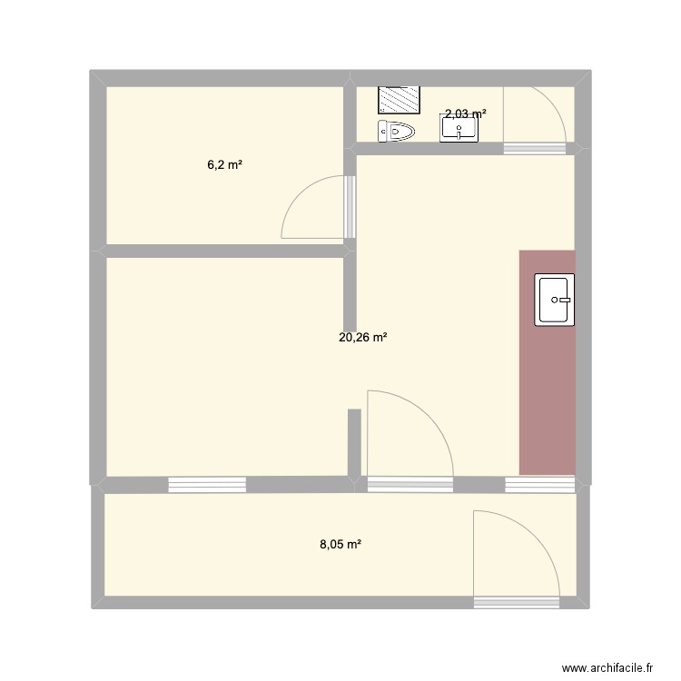 zazi dar. Plan de 4 pièces et 37 m2