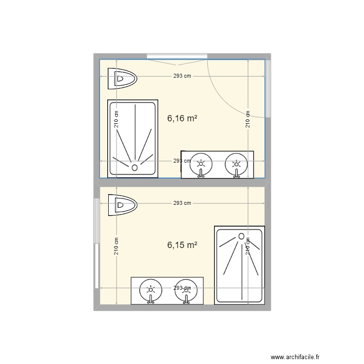 salles d'eau X2. Plan de 2 pièces et 12 m2