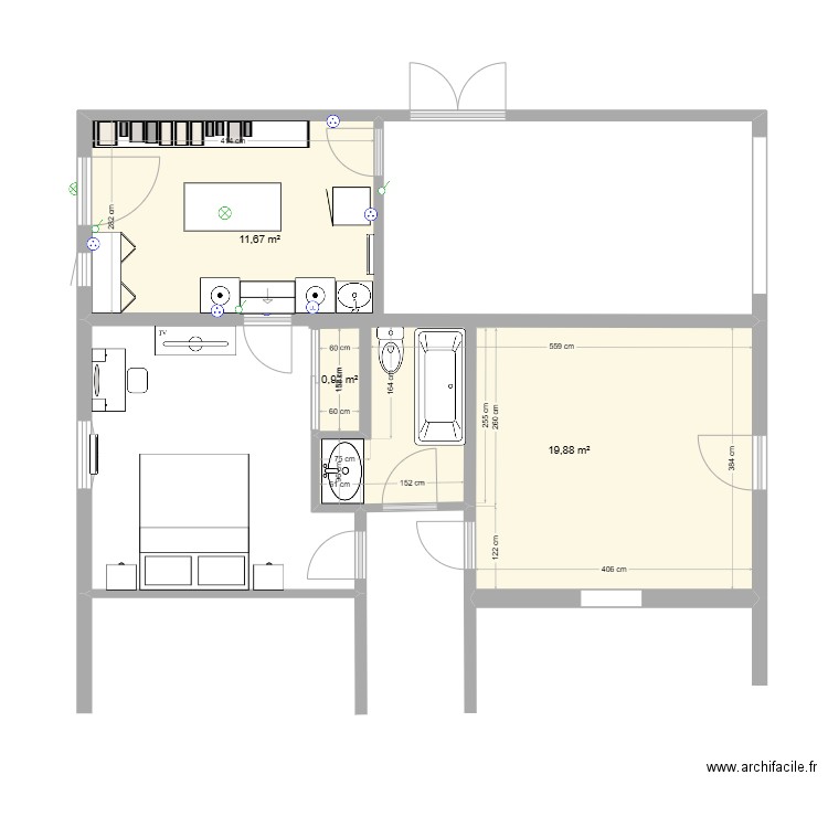 baragnon2. Plan de 3 pièces et 32 m2