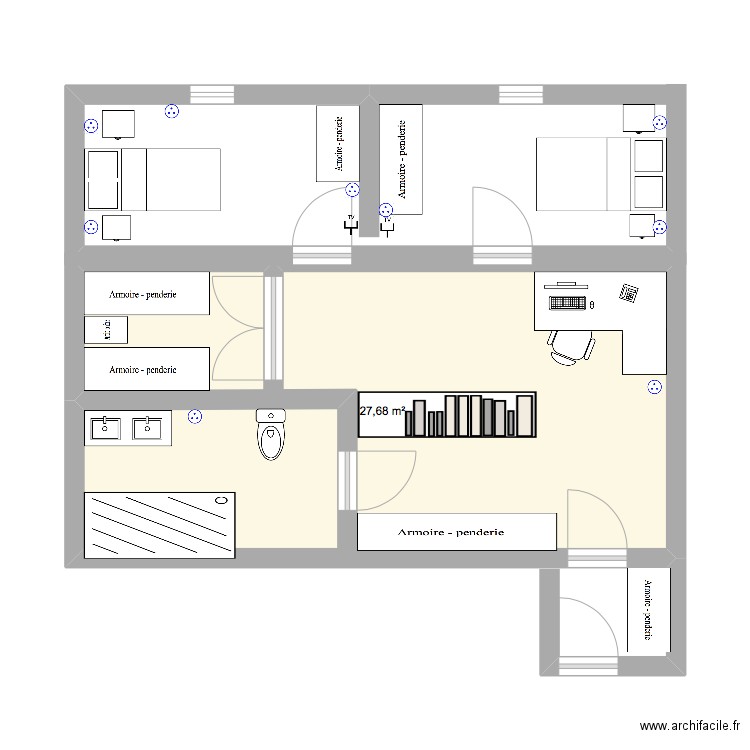 projet travaux nevian. Plan de 1 pièce et 28 m2