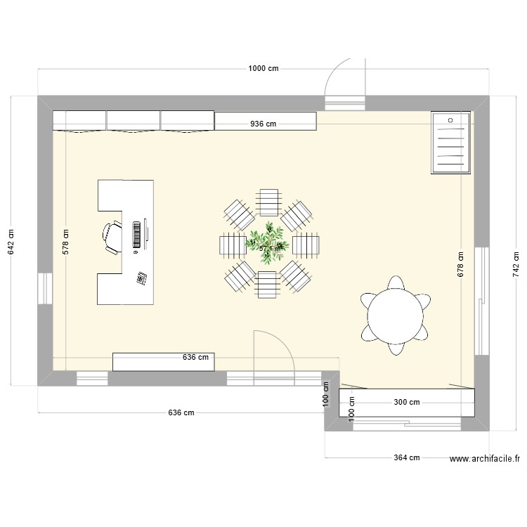 bureau. Plan de 1 pièce et 57 m2