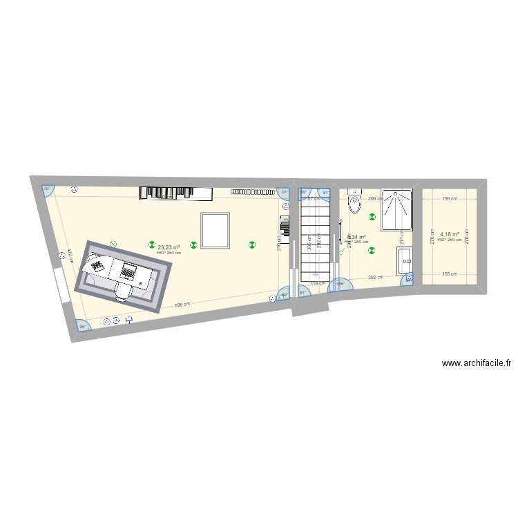 bureau. Plan de 3 pièces et 36 m2