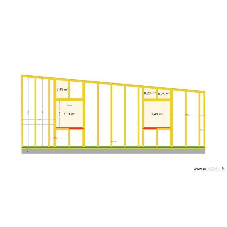 plan ossature f. Plan de 5 pièces et 4 m2