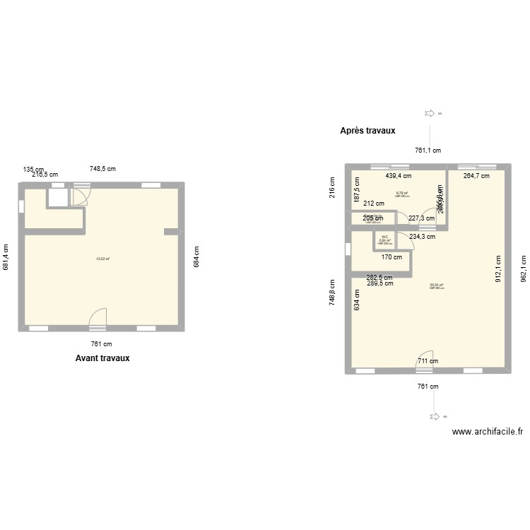 lea et silvio avant. Plan de 1 pièce et 43 m2