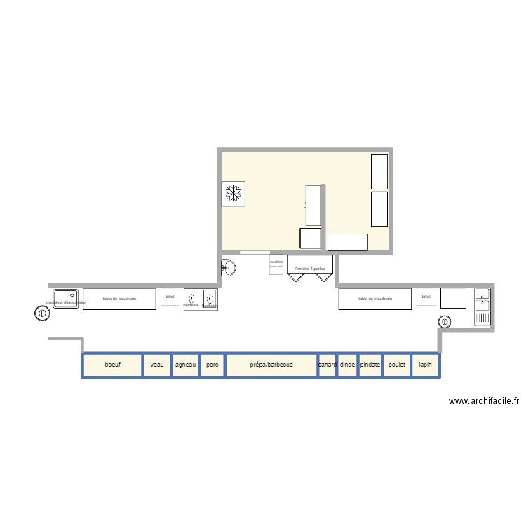 boucherie. Plan de 11 pièces et 21 m2