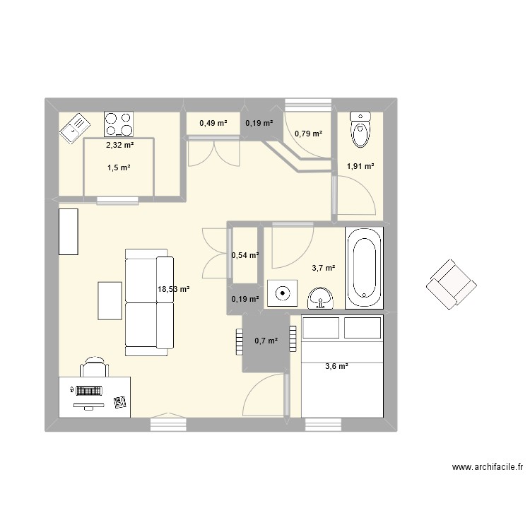 Appart Charonne. Plan de 12 pièces et 34 m2