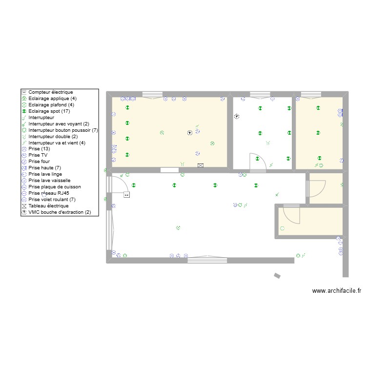 HASP. Plan de 4 pièces et 35 m2