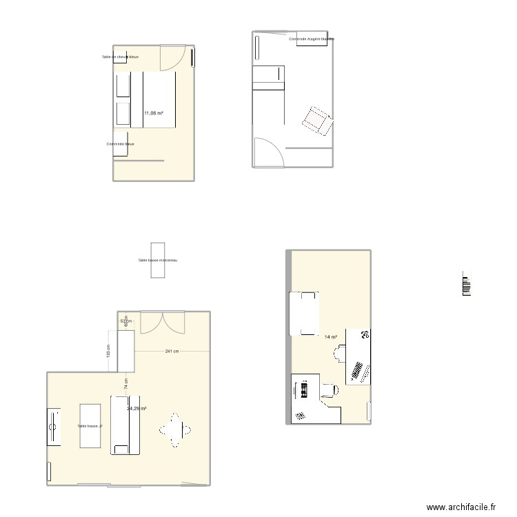 première esquisse. Plan de 3 pièces et 49 m2