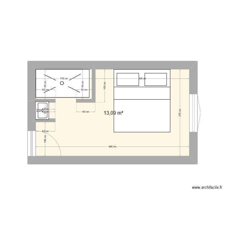 suite cote terrasse. Plan de 1 pièce et 13 m2