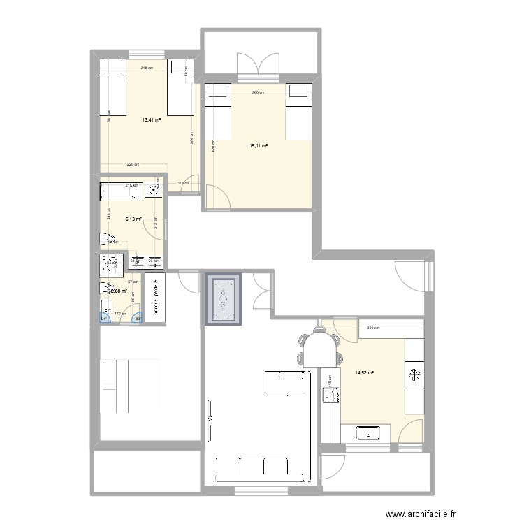 f4 complet. Plan de 6 pièces et 74 m2