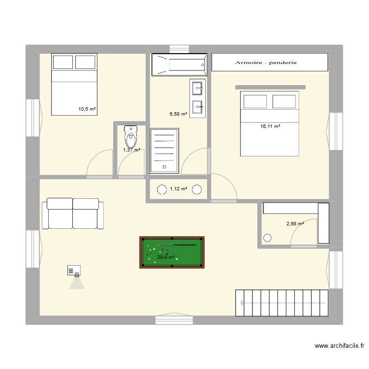 Plan Merleyres 4. Plan de 7 pièces et 68 m2