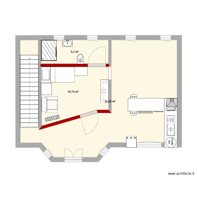 maison 3. Plan de 3 pièces et 52 m2