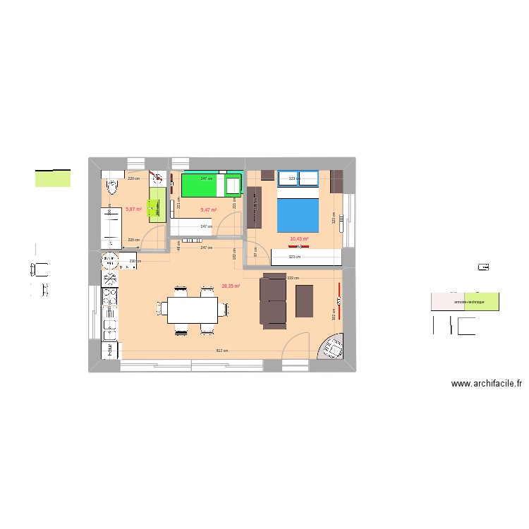 new 50m2. Plan de 4 pièces et 50 m2