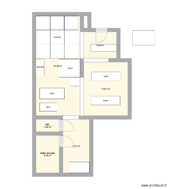 SALLE HUGO. Plan de 6 pièces et 51 m2