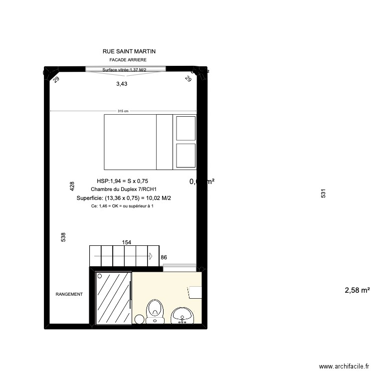 chambre rch1. Plan de 6 pièces et 17 m2