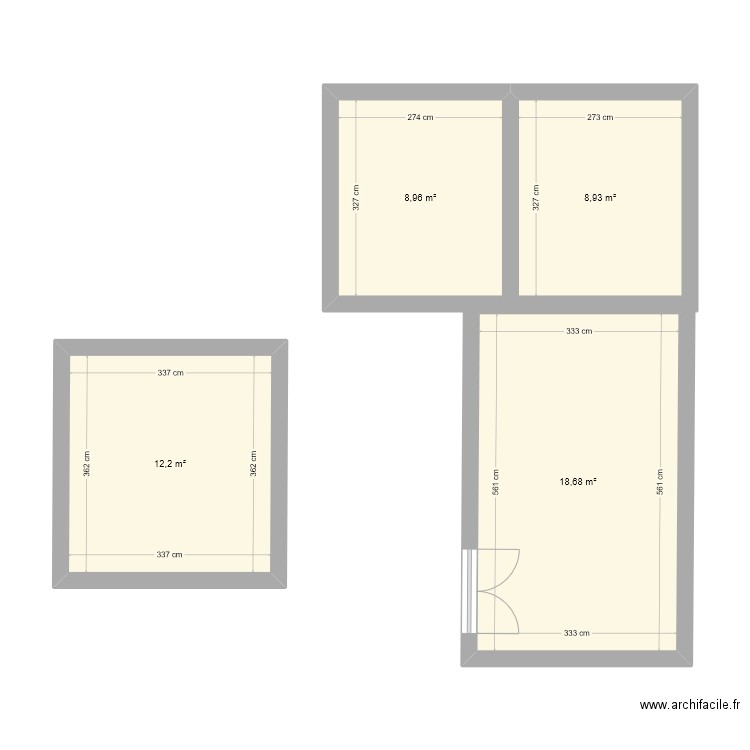 RDC. Plan de 4 pièces et 49 m2