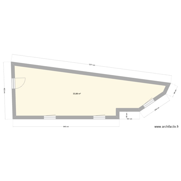 Stud. Plan de 1 pièce et 34 m2