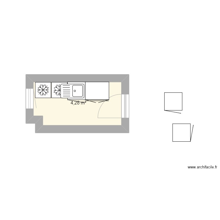 cuisine salle de pause. Plan de 1 pièce et 4 m2