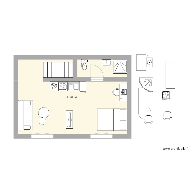 plan studio 3. Plan de 1 pièce et 32 m2