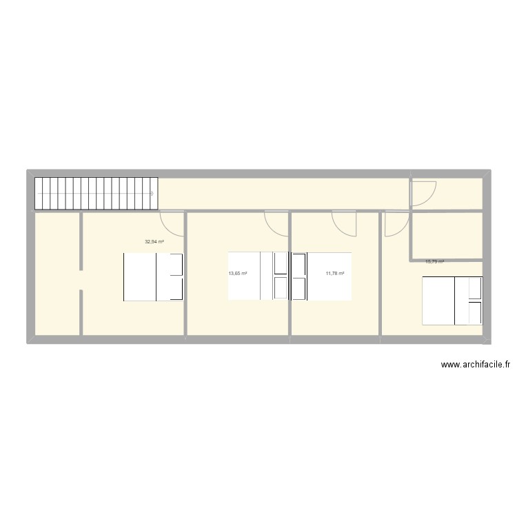 etage. Plan de 4 pièces et 74 m2