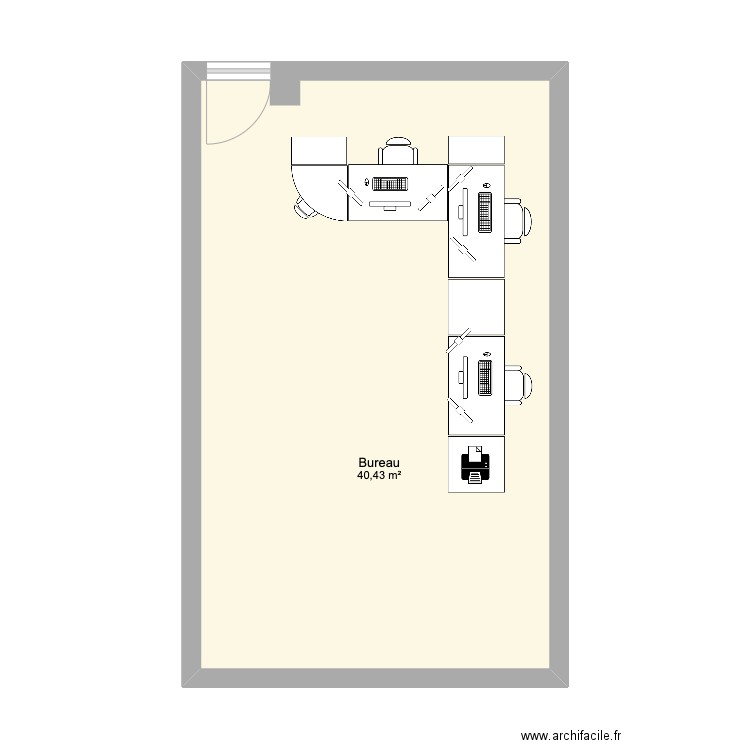 bureau 3. Plan de 1 pièce et 40 m2