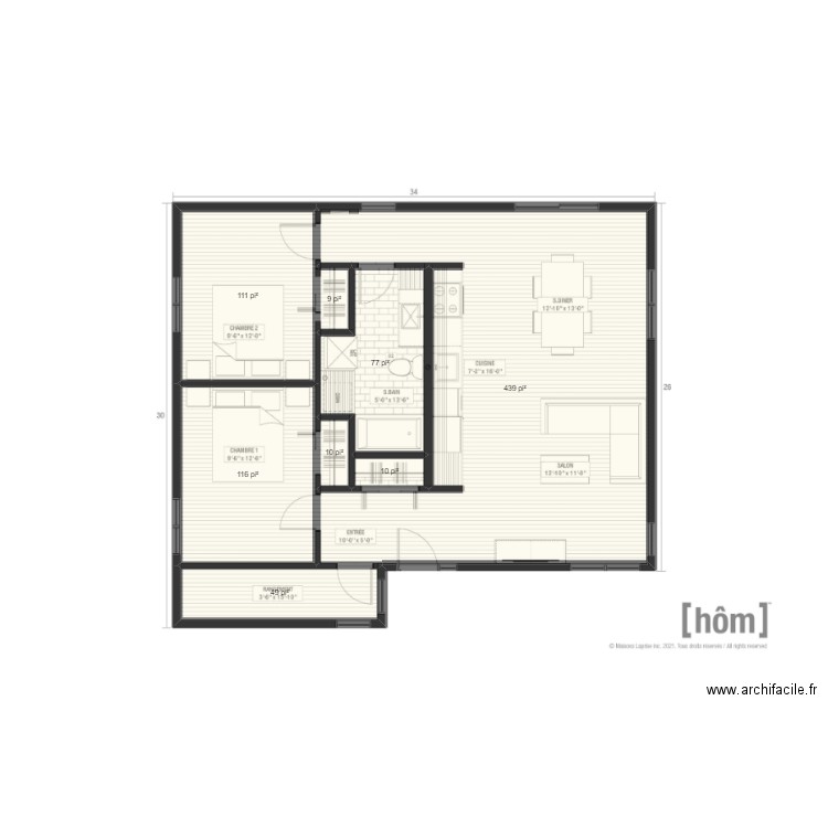 LAPRISE HÔM - MIO. Plan de 8 pièces et 76 m2