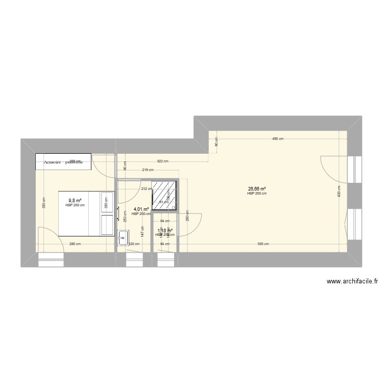 rodet rdc . Plan de 4 pièces et 42 m2