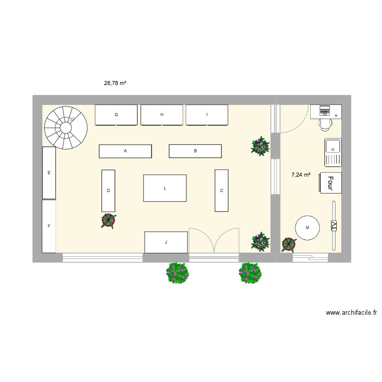 ADOC travail. Plan de 2 pièces et 34 m2