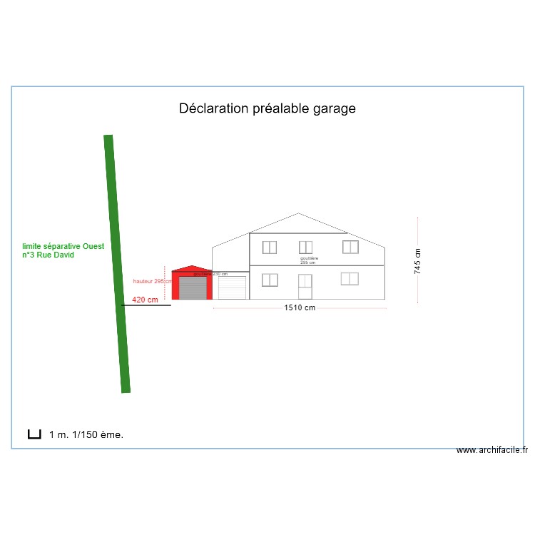 vue face avec garage + mesures. Plan de 0 pièce et 0 m2