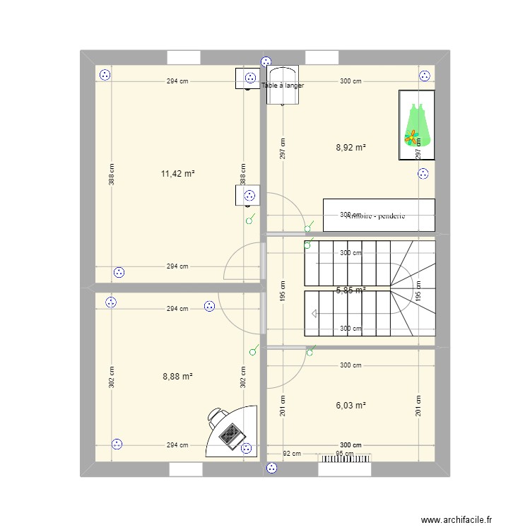 Etage ch bb. Plan de 5 pièces et 41 m2