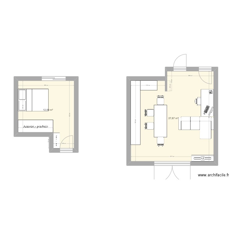 45m2 mesures 2. Plan de 2 pièces et 40 m2