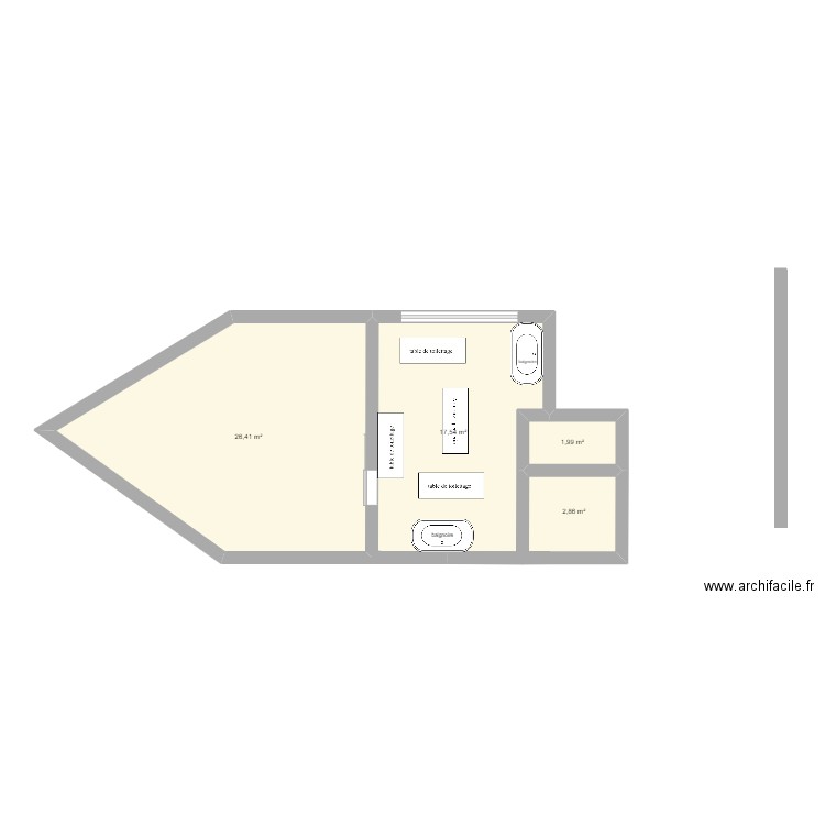 salon . Plan de 4 pièces et 49 m2