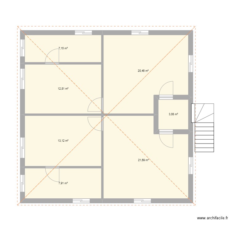 etage. Plan de 7 pièces et 86 m2