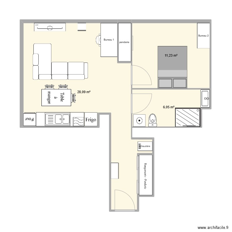 Appartement Pau V1. Plan de 5 pièces et 48 m2