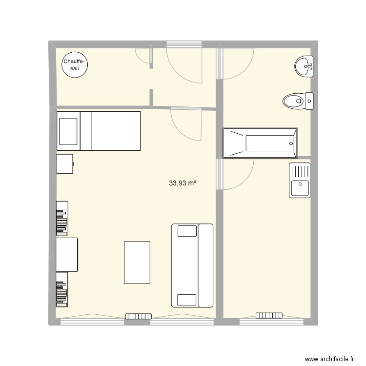 Studio 2 Eric. Plan de 1 pièce et 34 m2