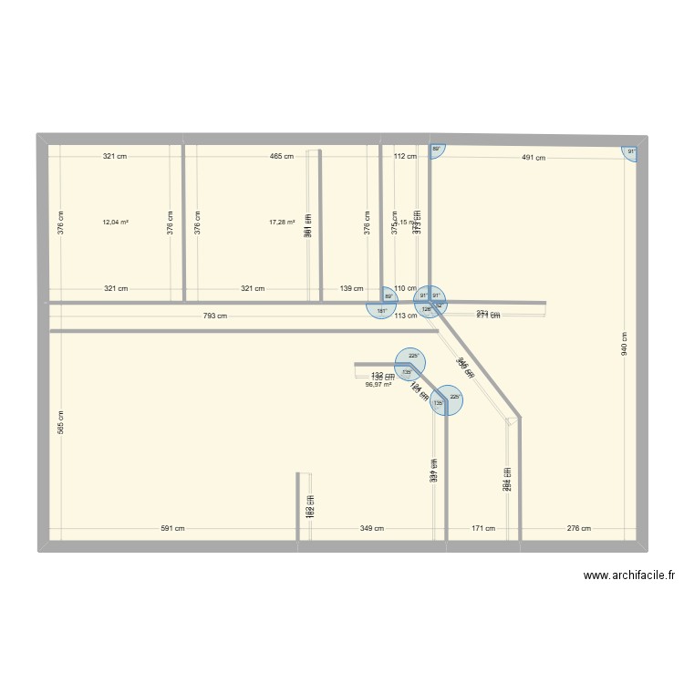 Rez chaussée 01. Plan de 4 pièces et 130 m2