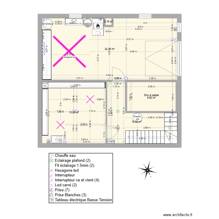 THEO ET WENDY sous sol version 2. Plan de 5 pièces et 64 m2