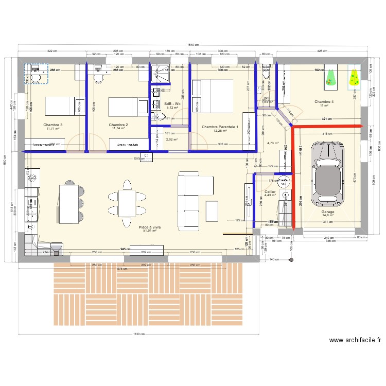 Amélie et Guillaume - Modèle ALEXIA V4. Plan de 11 pièces et 132 m2